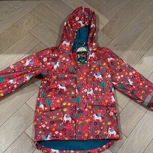 Brand New Frugi Girls Red Printed Unicorn Puddle Buster Waterproof Coat